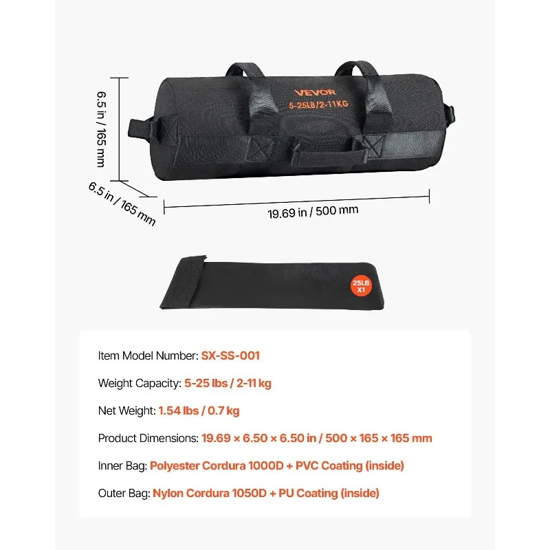 حقيبة رمل للتمرين حقيبة لياقة بدنية شديدة التحمل لتدريب كروس فيت وتدريبات الوزن 5-25 رطل