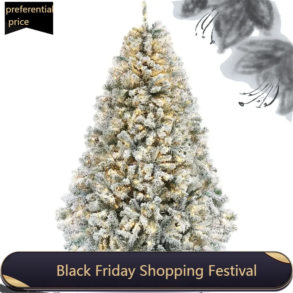 

6.5ft Pre-Lit Snow Flocked Artificial Holiday Christmas Pine Tree with ELD Lights and Metal Base Stand for Home, Office