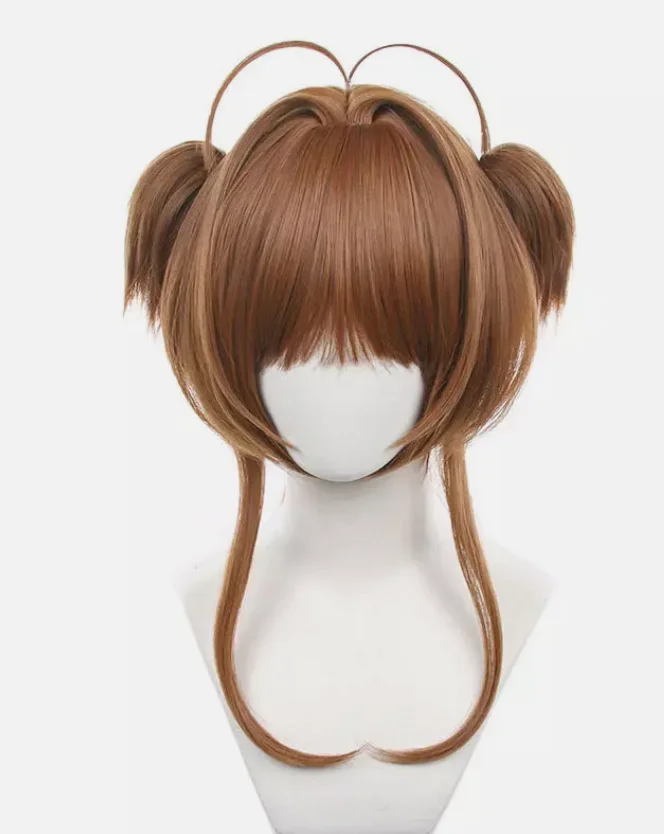 Cardcaptor Sakura Kinomoto Sakura Cosplay Perucas 50 cm de comprimento Cabelo sintético castanho