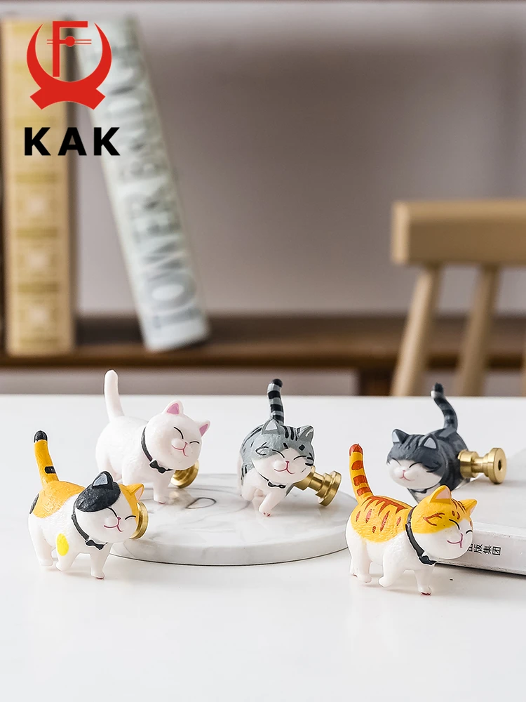 KAK Cat-shaped Drawer Knobs Wall Hooks Brass Furniture Handle Cabinet Handle and Knobs Rein Kids Room Decorative Handle Hardware