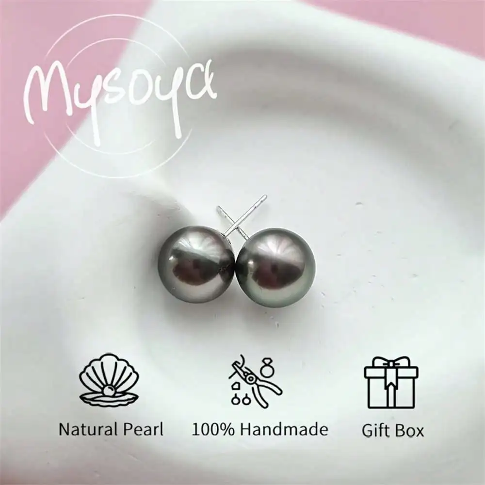 

MYSOYA Tahitian Pearl Stud Earrings 8-11mm Pearls Gift Box Birthday Gift Valentine's Day Gift Anniversary Gift Party Gift
