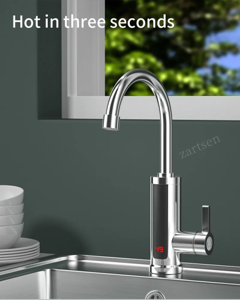 Kitchen Faucets Electric Tap Kitchen Tap Instantaneous Water Heater Heatable 3KW Bathroom Kitchen Rotated 360° LCD