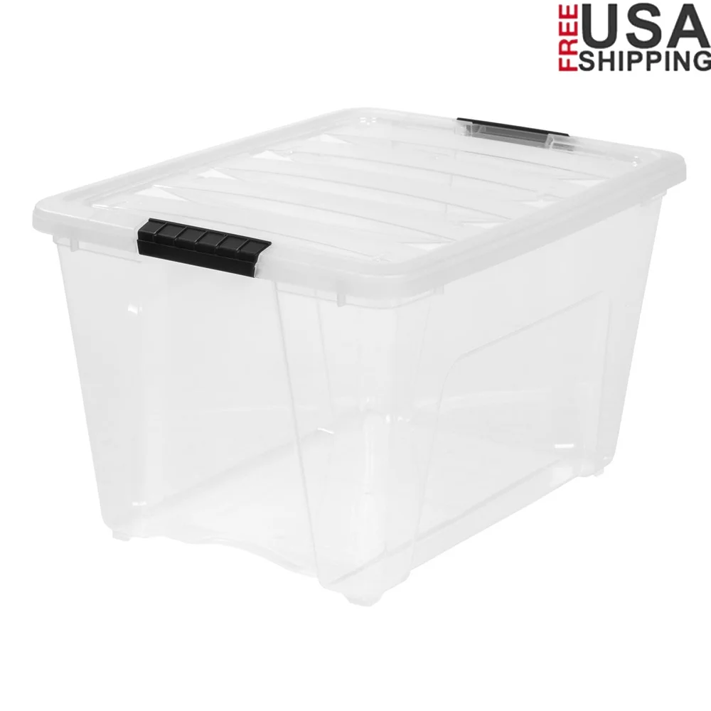53 Qt Plastic Storage Bin with Lid Stackable Containers Durable Totes Home Garage Office Organizing Clutter Control Easy Carry