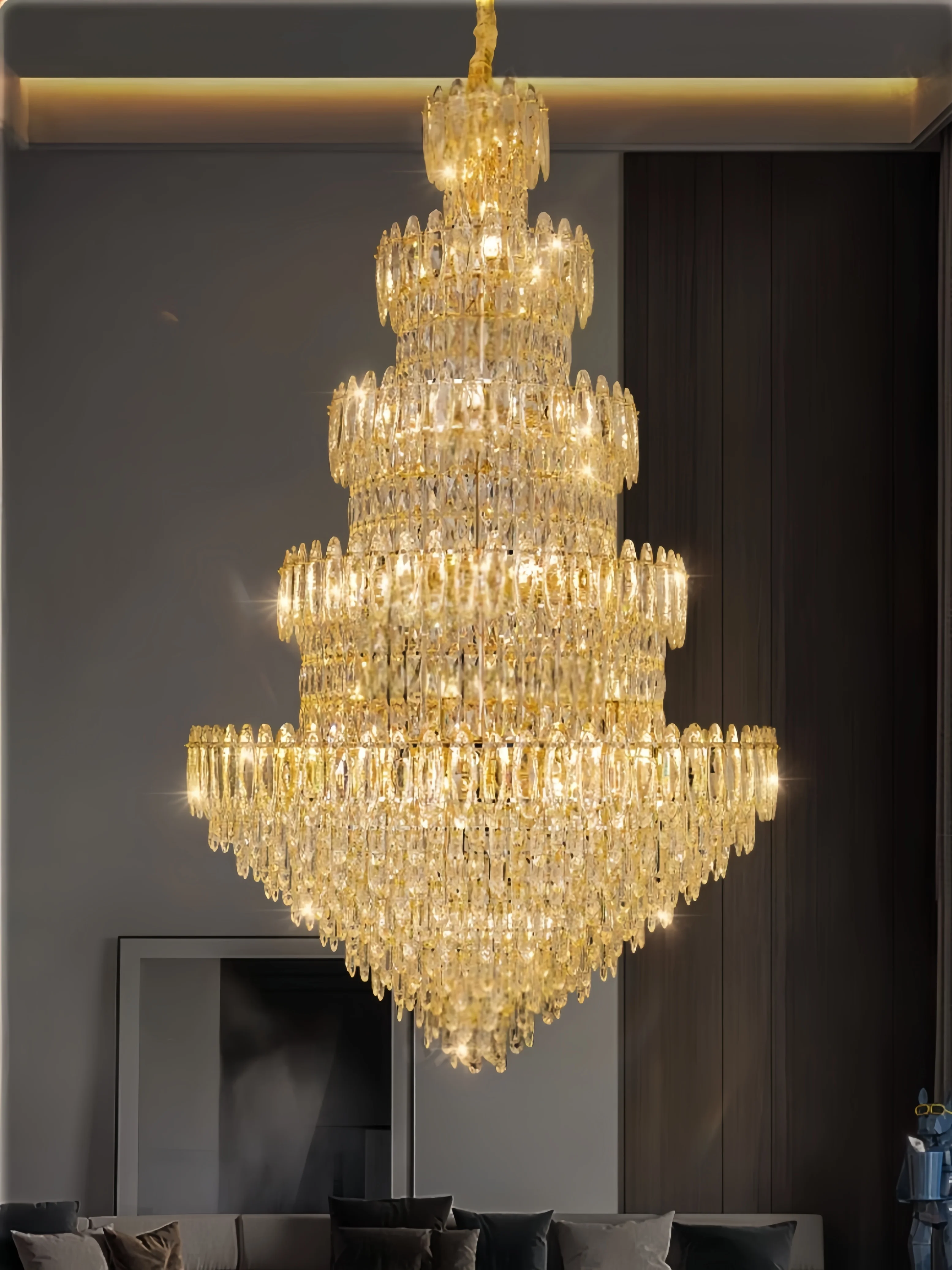 Duplex Staircase Large Chandelier Villa Living Room High-end Light Luxury Crystal Building Hotel Banquet Hall Lighting Fixtures