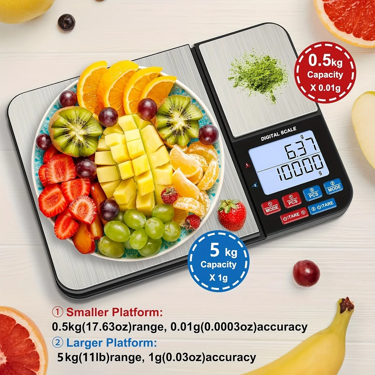1pc Large Dual Platform Kitchen Scale Digital LCD Display With Backlight For Weight Loss Baking Cooking Jewelry Measurement