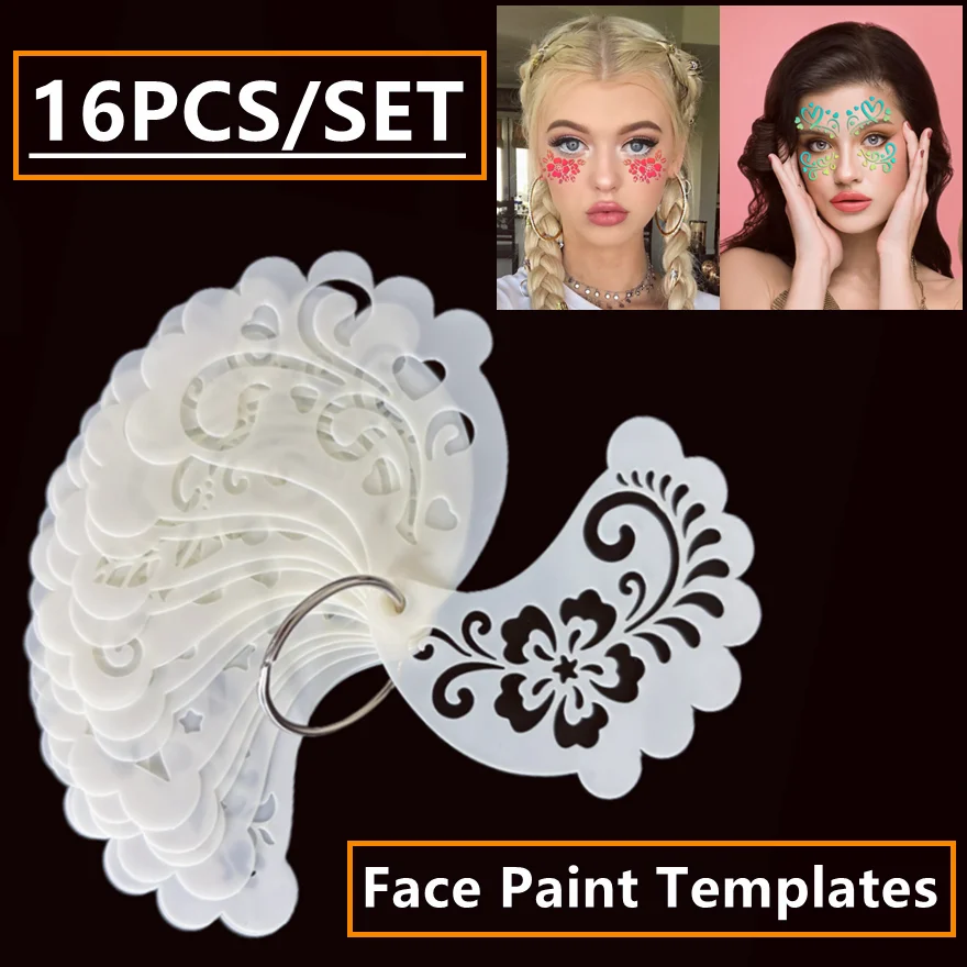16Pcs Face Painting Templates Stencils Reusable, Children Art Paint Templates, DIY Drawing Stencils, Adult Party Eye Makeup Tool