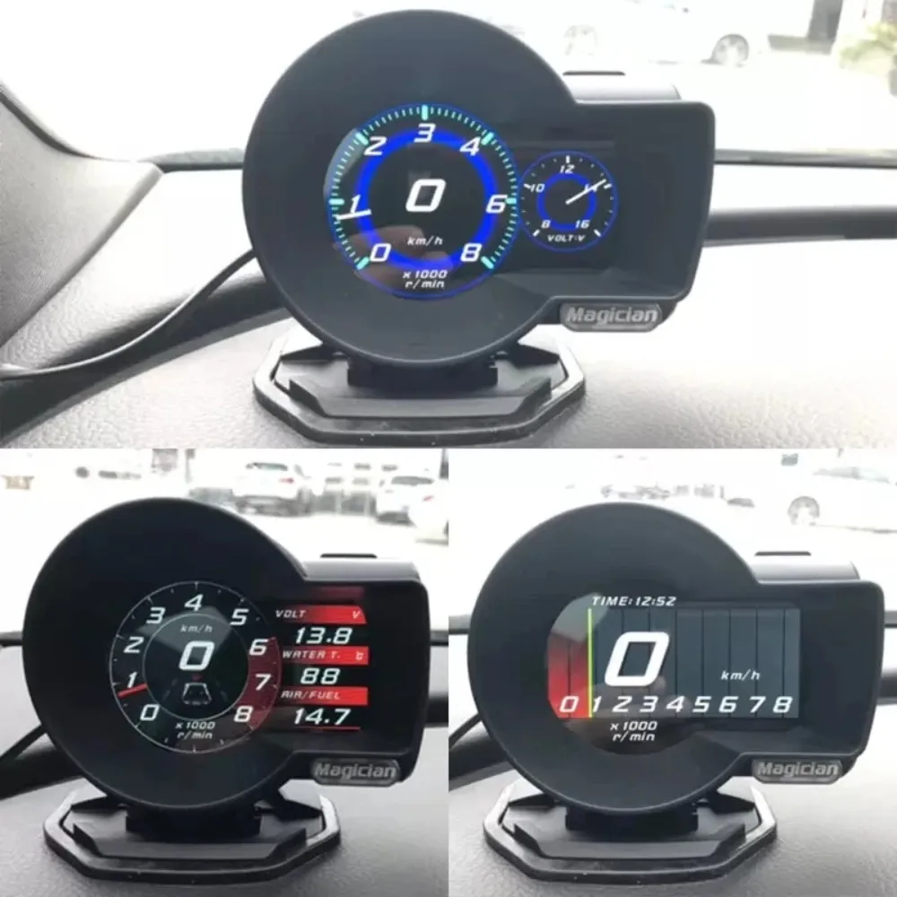 magician F835 OBD2 HUD Head Up Display multi-function gauge car turbo speed boost water temp voltage fuel consumption 0-100 test
