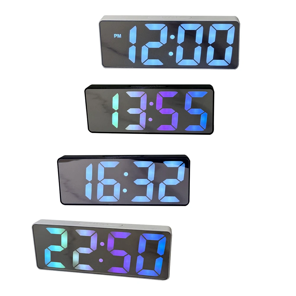 Digital LED Alarm Clock Mirror USB Battery Dual Power 2 Levels Adjustable Brightness Desk Clock for Office Travel Dropship