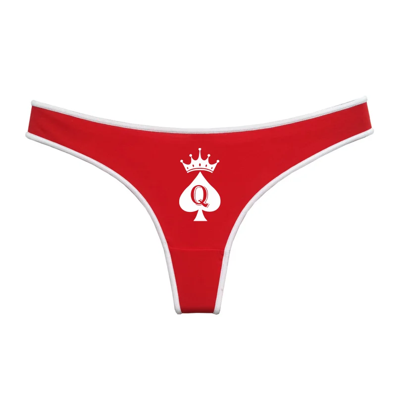 Crown Queen Of Spades Red Cotton Thong Underwear for Womens Female Lingerie Soft Seamless Invisible Breathable Sport Underpant