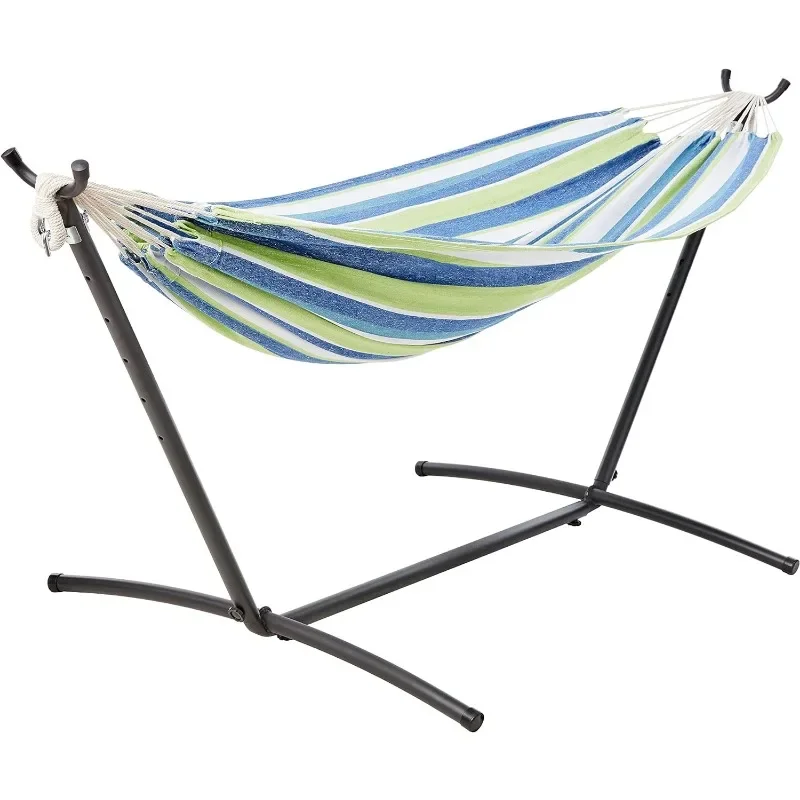 450 Lb Capacity, Beige Stripe With LaceL # Double Hammock With 9-Foot Space Saving Steel Stand And Carrying Case,