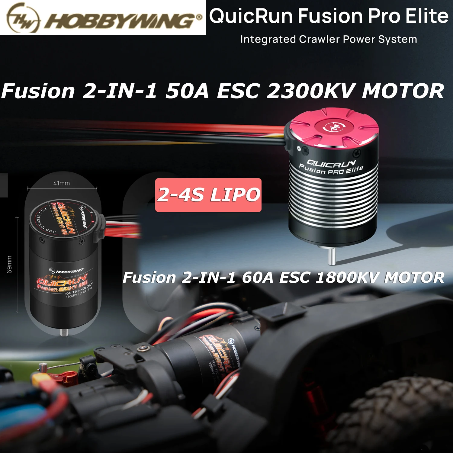 

Hobbywing QuicRun Fusion Pro Elite 50A 2300KV и двигатель 60A 1800KV и ESC 2 в 1 для деталей гусеничного автомобиля 1/10 1/8 RC