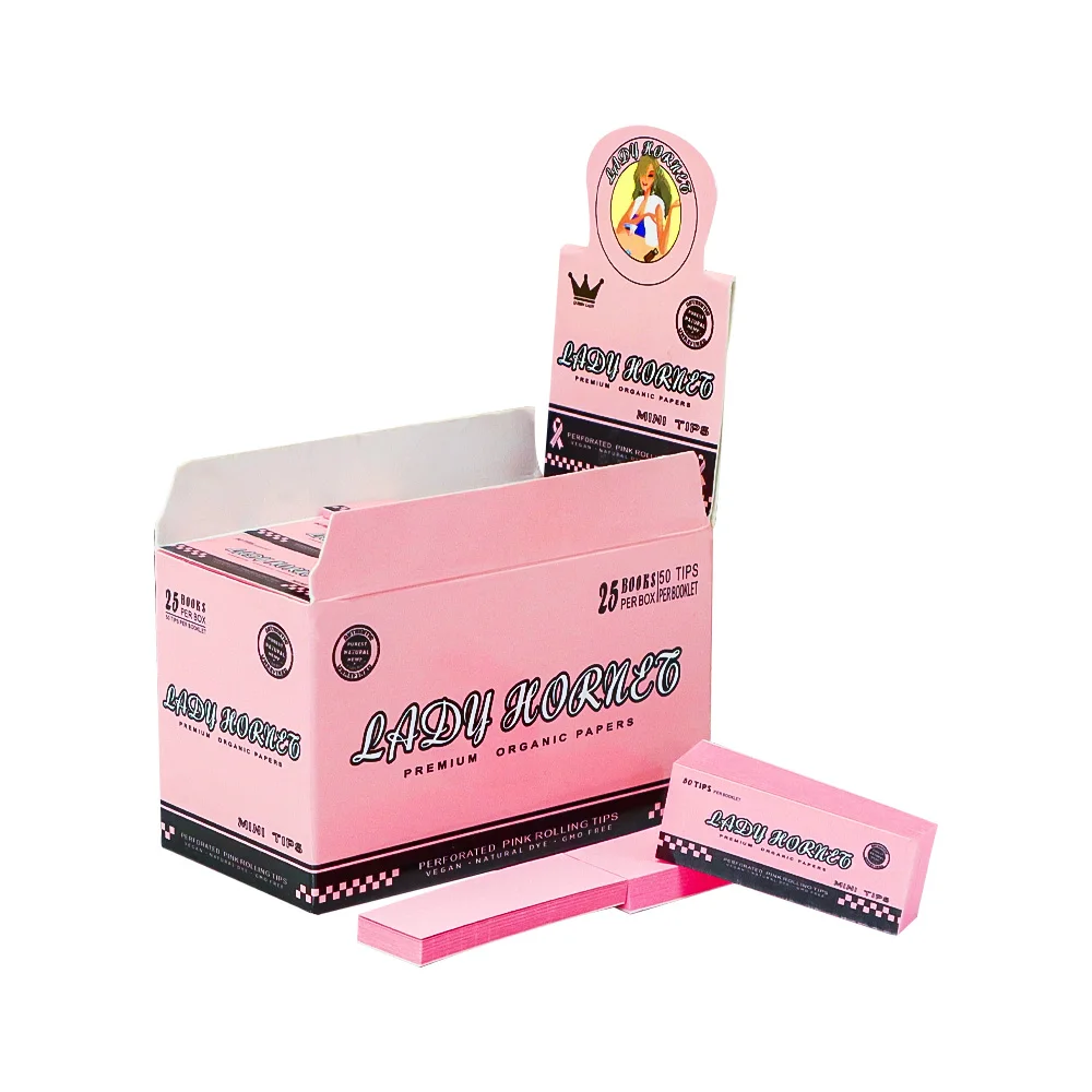 Pink Lady Hornet 25 Booklets Cigarette Filter Tips Rolling MINI 18*45MM Natural Unrefined  Smoking 50 leaves