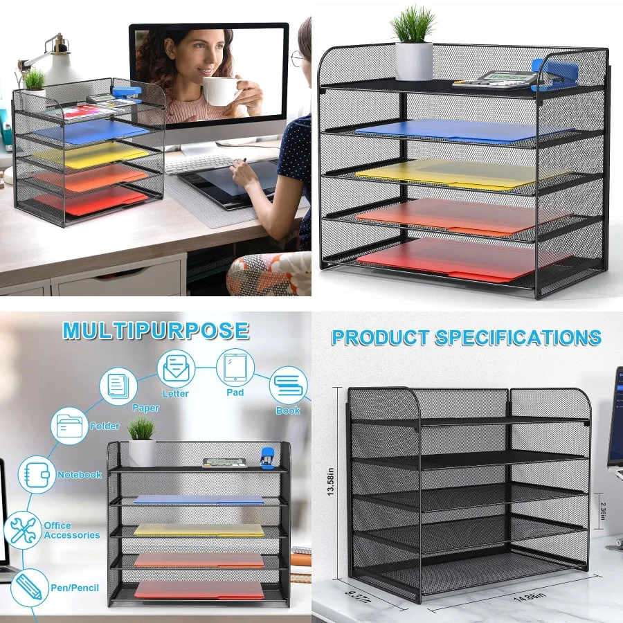 A4/قانوني/حرف حجم 5 طبقات شبكة إلكتروني صينية منظم الملفات 15.2x9.5x13.4 بوصة للاستخدام المكتبي تصميم موفر للمساحة مع مرحبا