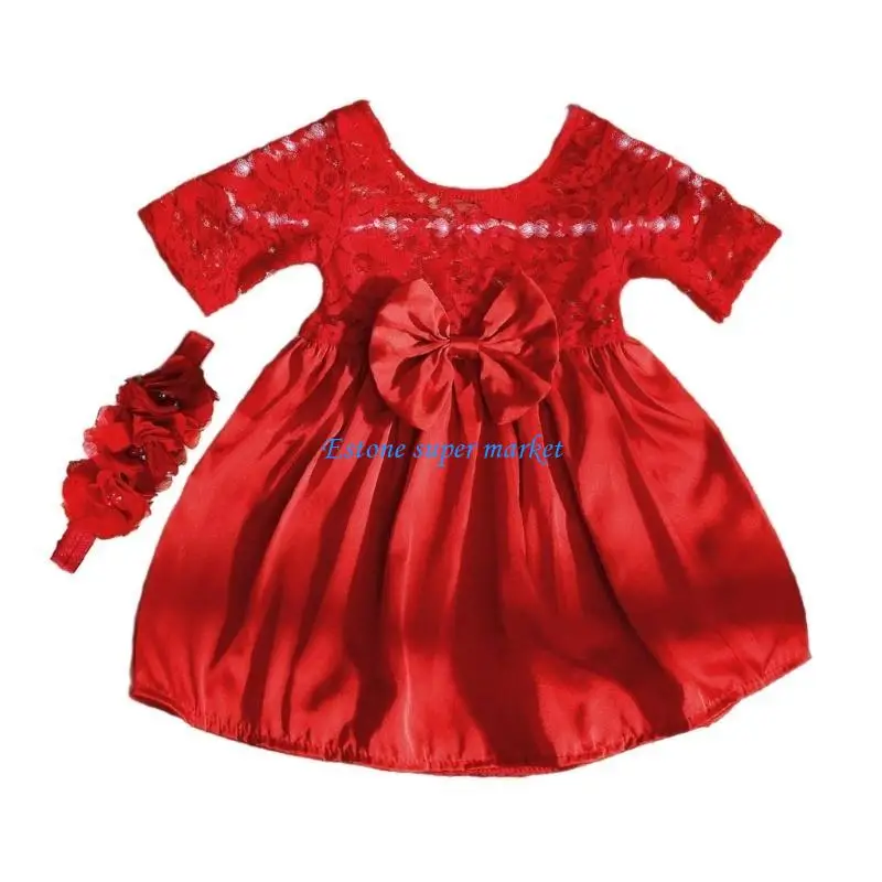 090B Newborn Photo Props Flower Hairband Lace Dress Costume Baby Photography Clothing Photo Costume Photostudio Accessories