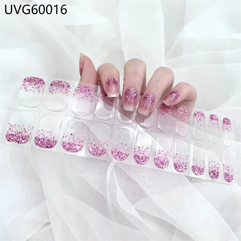 Gel Nail Stickers Curing UV Lamp Full High Quality Semi-Cured Gel Nail Strips Adhesive Long Lasting Nail Art Decoration Tips