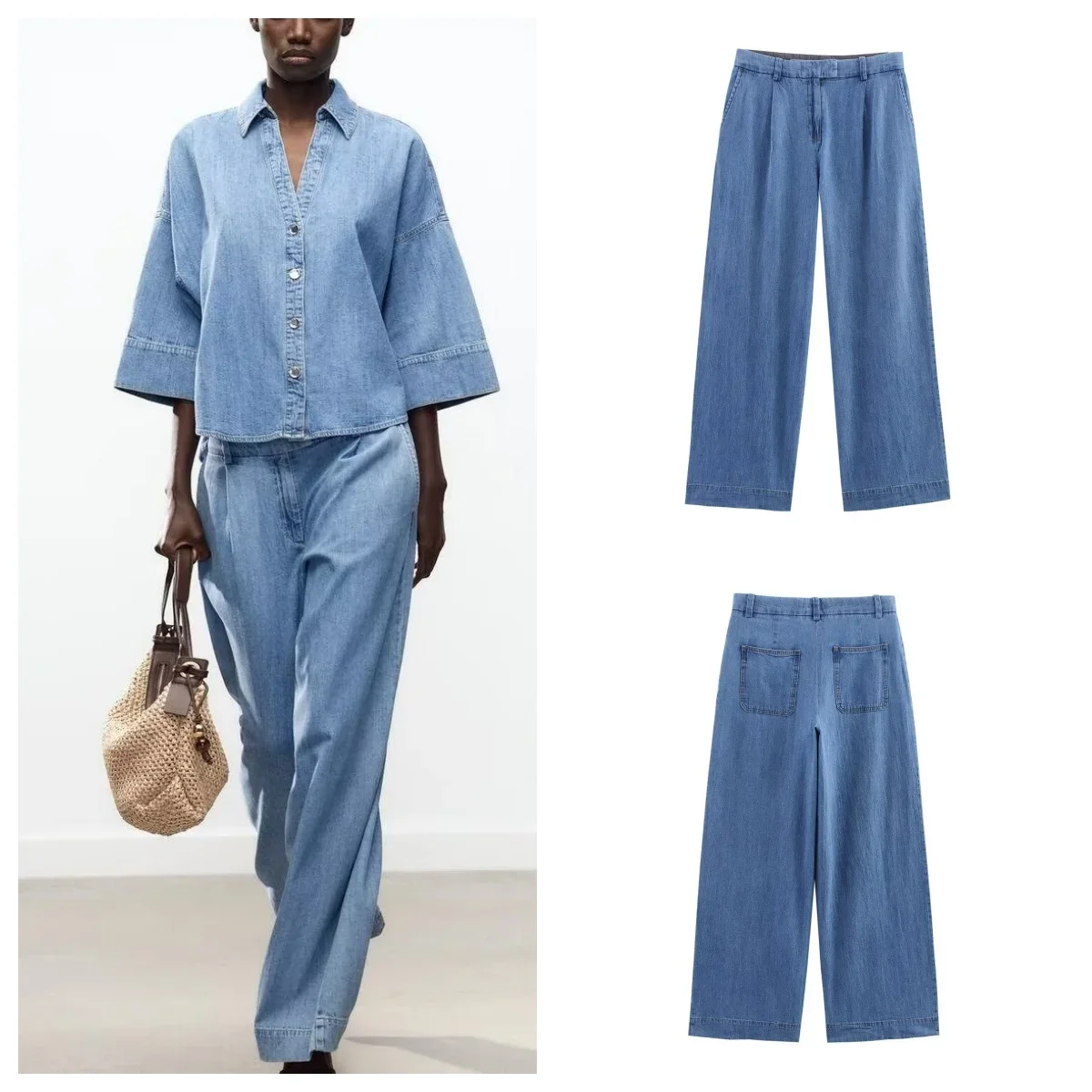

Spring New High Waist Wide Leg Jeans Fashionable All-match Straight Casual Pants