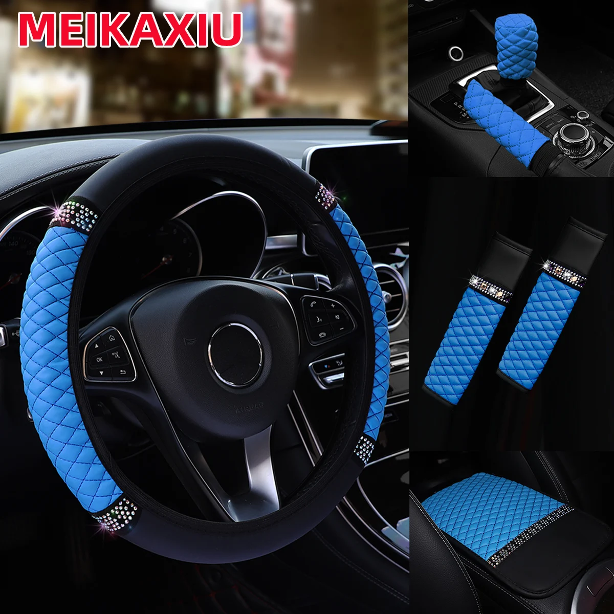 

6 шт., искусственный бриллиантовый вышитый руль автомобиля, переключение передач, плечевой щиток, подлокотник, набор чехлов для ручного тормоза