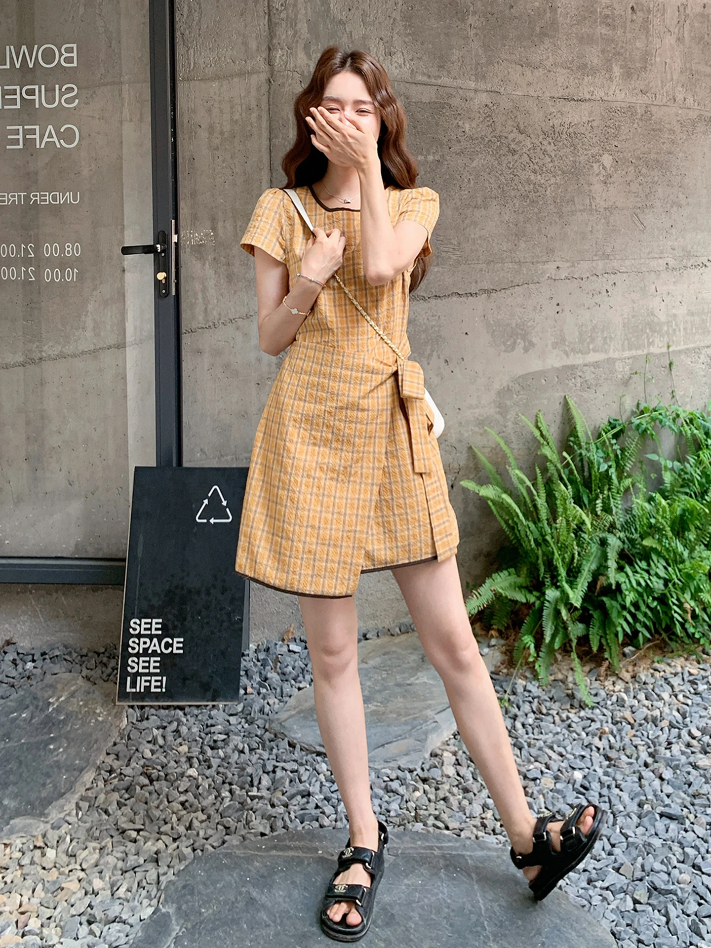 Retro Plaid Dr Women's Summer 2025 Faionable Holiday Sle High Waist ort Skirt Slimming A-Line Dr Korean Version