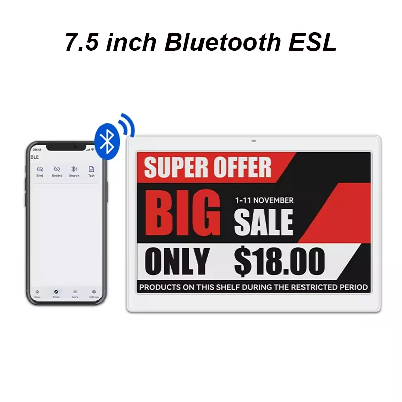 Etykieta cenowa Bluetooth 7,5 cala, cyfrowa inteligentna etykieta cenowa, wyświetlacz e-papieru do fabryki, supermarketu, sklepu spożywczego.