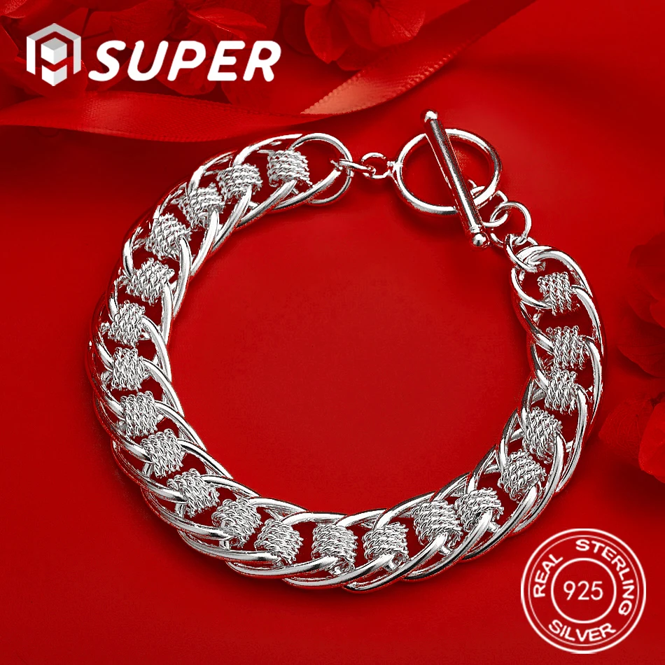 

ALISuper 925 sterling silver exquisite solid chain bracelet fashionable men's and jewelry party gift accessories