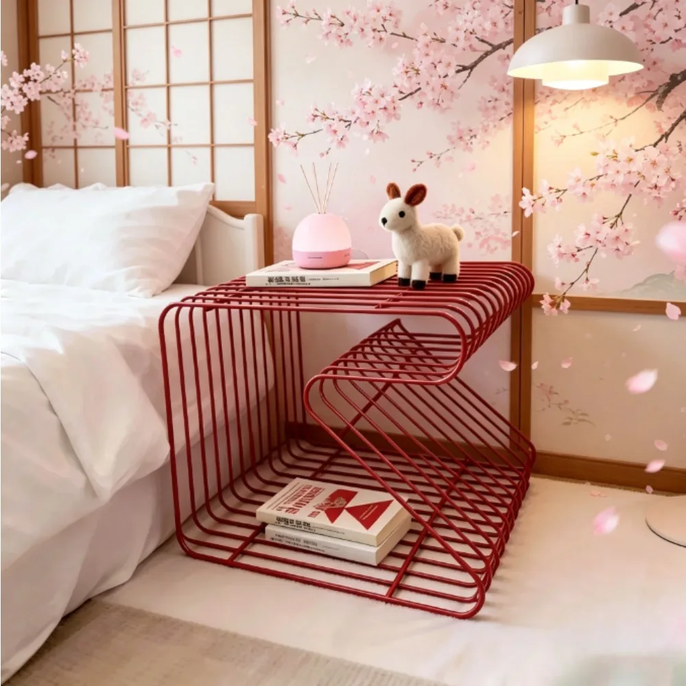 Multifunctional Modern Iron Side Table Nightstand Small Storage Coffee Table Home Furniture Organizer for Living Room Bedroom