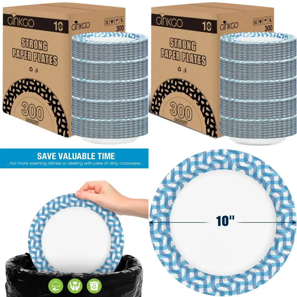 

300 Pack 10 Inch Thick Disposable Paper Plates for Parties, Holidays, and Everyday Dining
