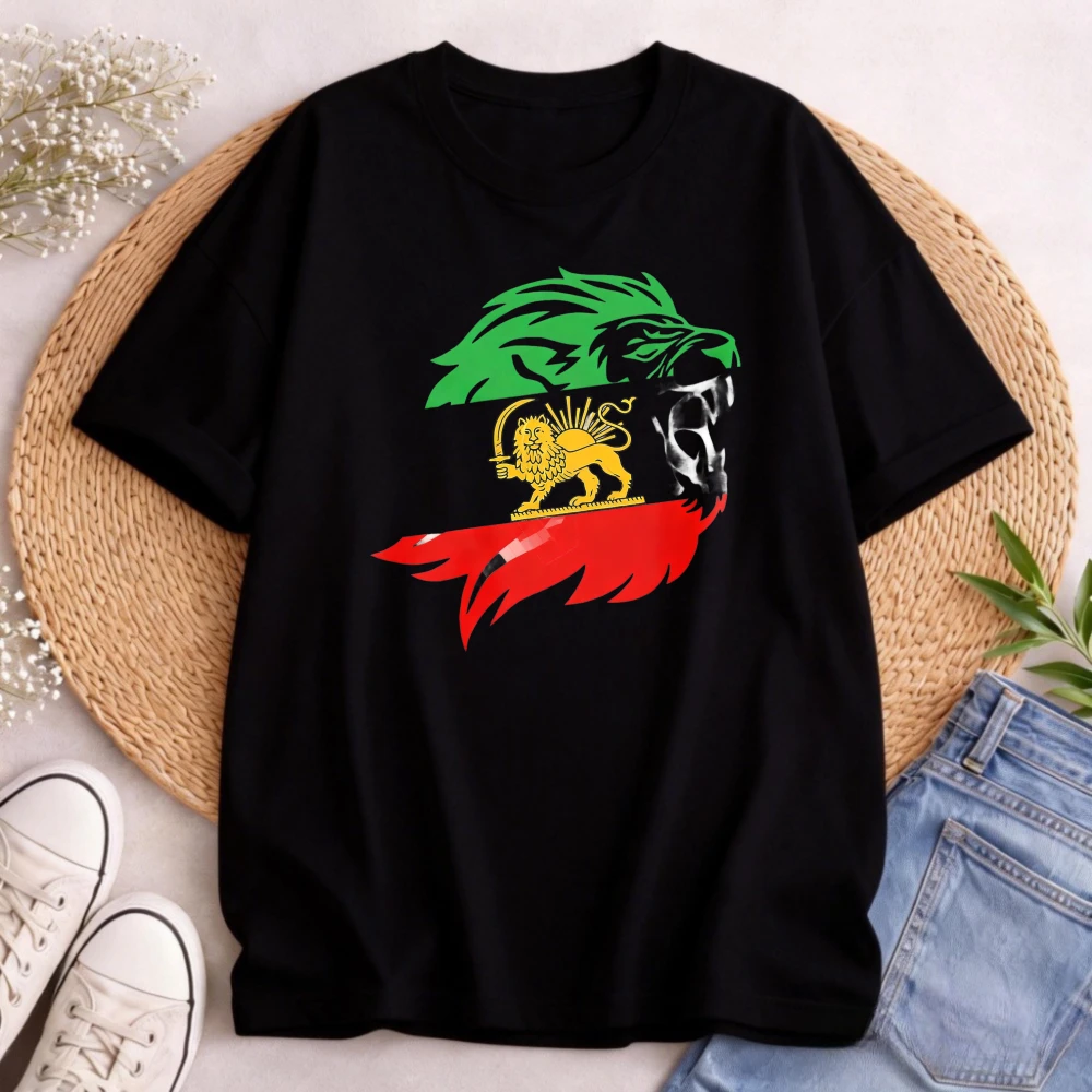 Iranian Lion Iran Map T Shirt Iran Flag Lion and Sun Design Men's T-Shirt National Symbol Graphic Summer Casual Wear