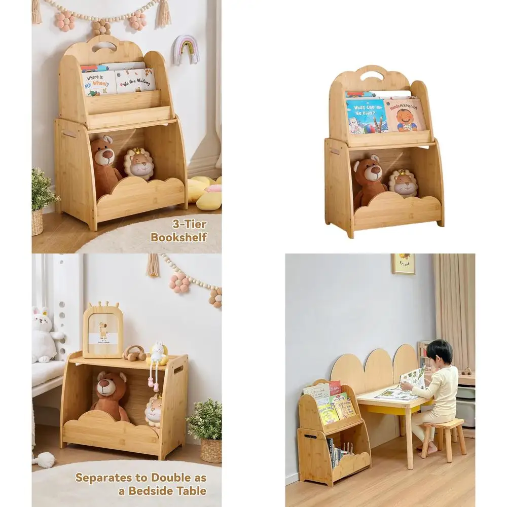 

Трехуровневая бамбуковая книжная полка в стиле Монтессори для детской комнаты, игровой зоны и хранения в детском саду