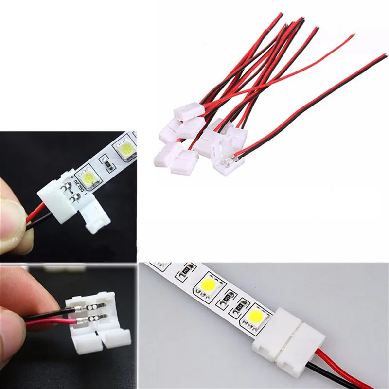 10Pcs PCB Cable 2 Pin LED Strip Connector 3528/5050 Single Colour Adapter Quick Pair Useful