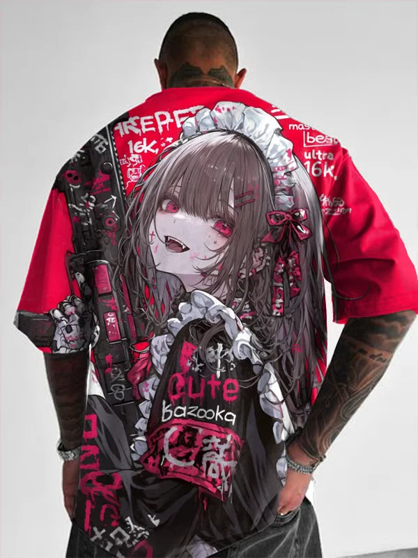 Men's T-shirt Anime Girl Character 3D Printing Sexy Beauty T-shirt Men Casual Loose Street T-shirt Short-sleeved O-neck Tops
