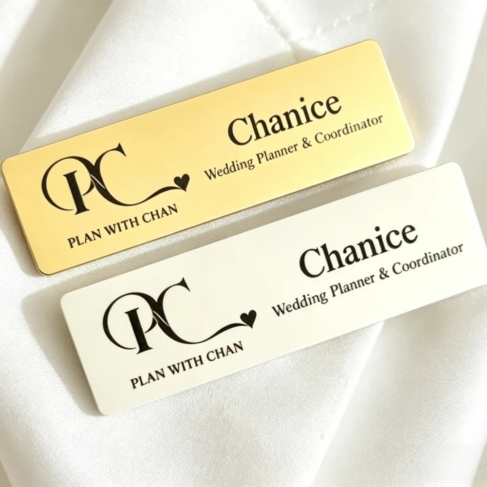 Customize Company Brand Employee Identification Badge 70*20mm Stainless Steel Logo Nameplate Brooch Custom Logo Name Brooch