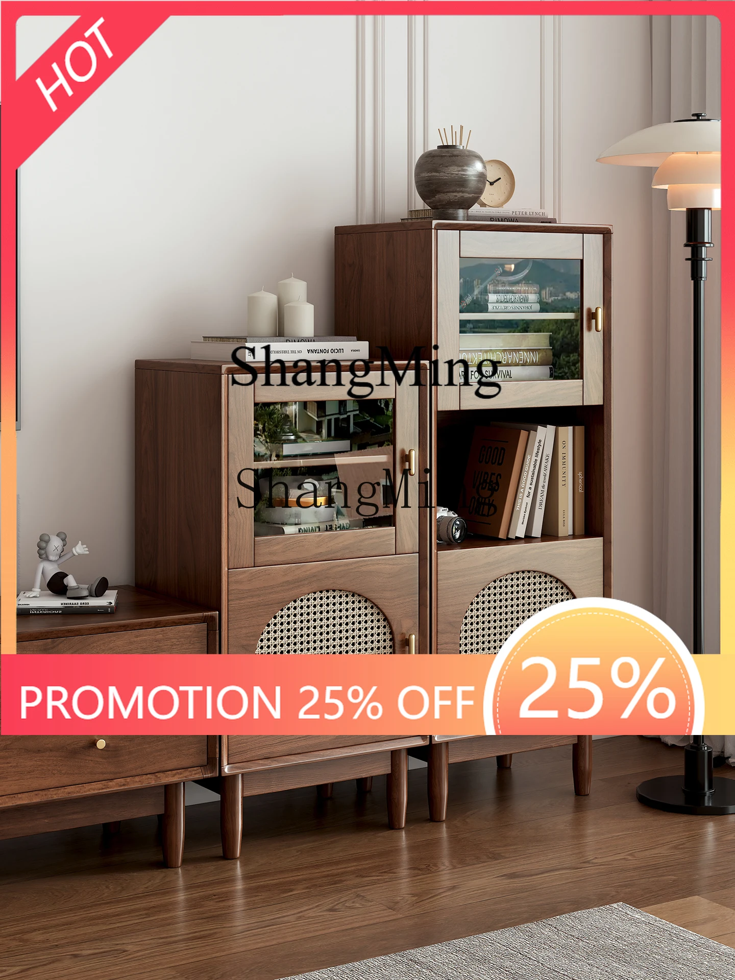 

FG good-looking retro style rattan edge cabinet living room storage tea cabinet kitchen household cabinet