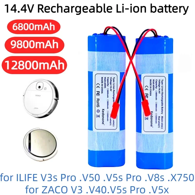 

100% original 14.4 V 6800mAh 18650 für iLife v3s pro V50 v5s pro V8s x750 ZACO V3, V40, V5s Pro, V5x Robot battery replacement