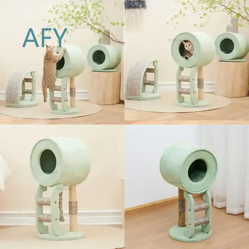 Nordic Solid Wood Space Capsule Cat Climbing Frame for Pet Supplies for Cats for Scratcher for Furniture for Light Luxury