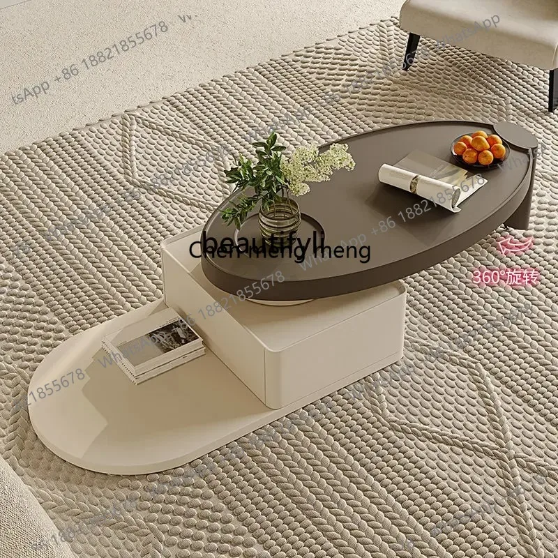 new Zq Qiji Style Coffee Table, Oval Cream Style, Small Apartment, Living Room, Home, High-Grade ss 26