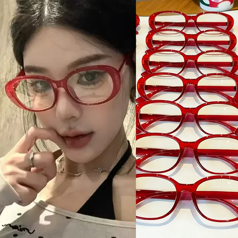 Y2K Glasses Retro Oversized Square Frame Eyewear Women Fashion Black Red Spectacles Anti Blue Light Computer Reading Eyeglasses