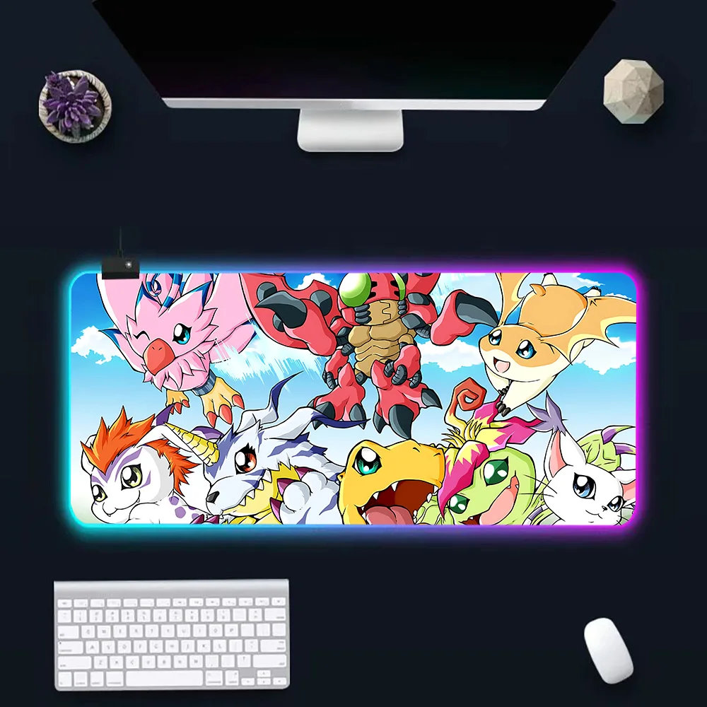 Digimon New Anime RGB Pc Gamer Keyboard Mouse Pad Mousepad LED Glowing Mouse Mats Rubber Gaming Computer Mausepad