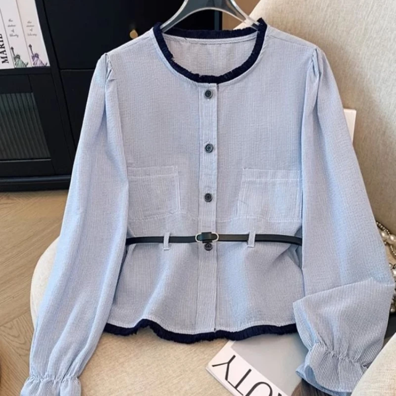 Retro Small Fragrant Style Shirt for Women in Early Autumn New Style with Waist Cinched and Stylish Small Shirt