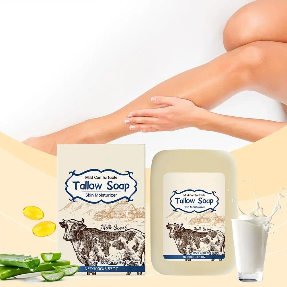 Barra de sabonete corporal Tallow - bloqueia em umidade, suave, limpa profundamente a pele, 100g - Presente ideal para mulheres, cuidados com a pele essenciais G3P7