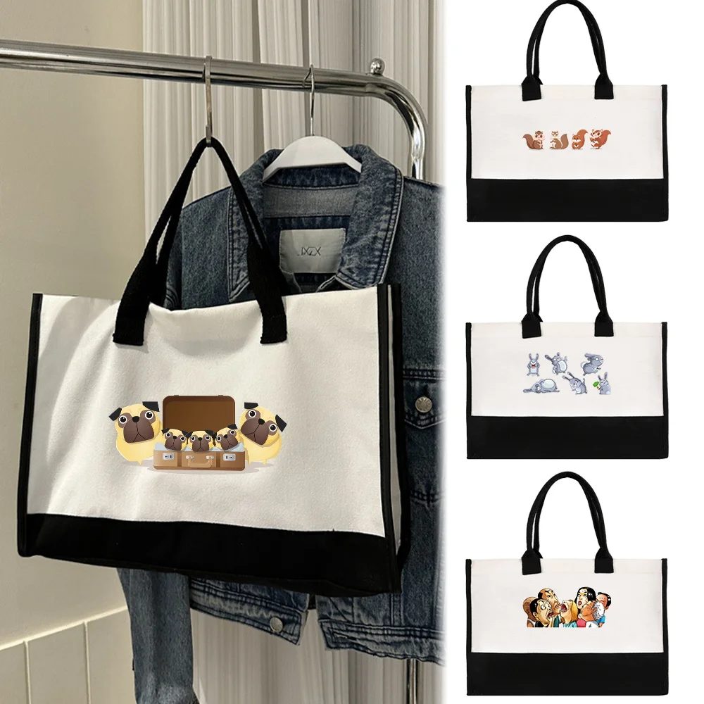 

Portable Cartoon Series Printing Pattern Women's Handheld Shopping Bag Reusable and Environmentally Friendly Jute Shopping Bag