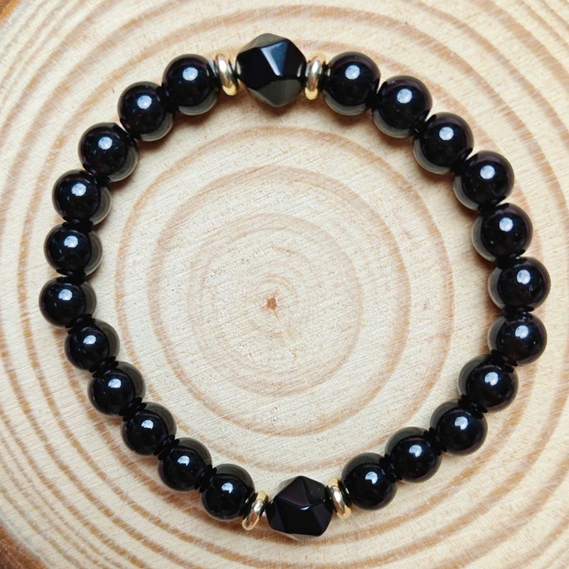 Obsidian Tourmaline Bracelet - Natural Healing Crystal Beads for Manifestation, Protection,Positive Energy,and Spiritual Balance