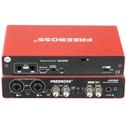 FREEBOSS Audio Interface Professional Stereo Recording 24Bit 192KHz Loopback Guitar USB External Sound Card 48V 2 Mic Input UC22