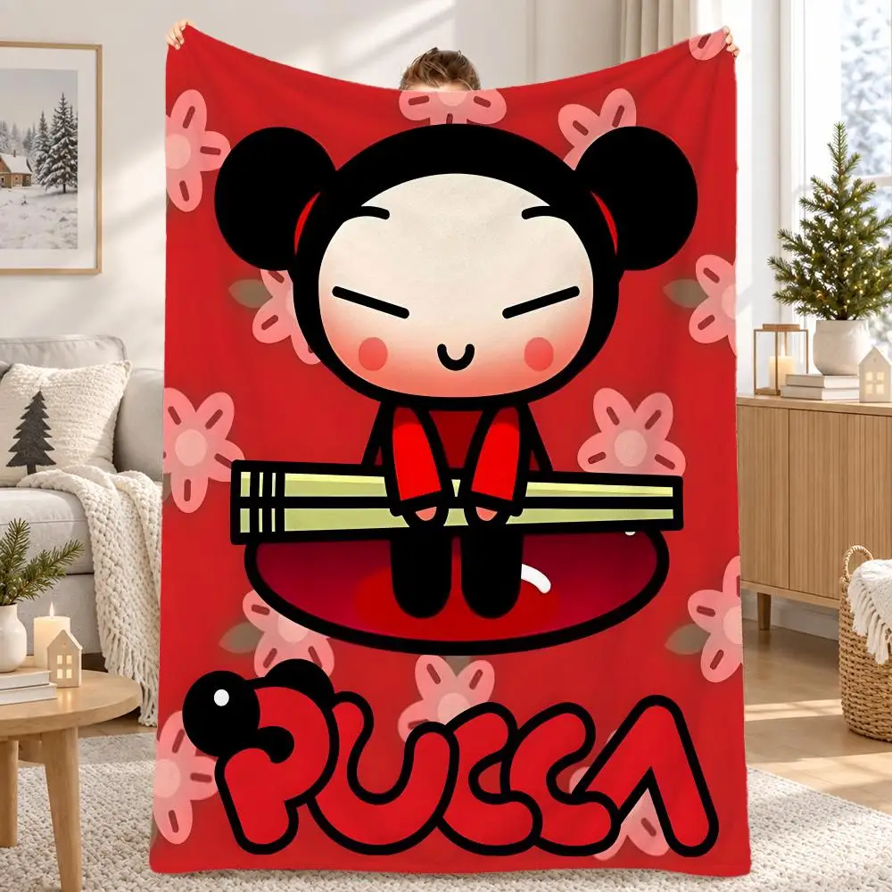 Cartoon Pucca Throw Pet Flannel Blanket Throw Blanket for Living Room Bedroom Bed Sofa Picnic Cover kids