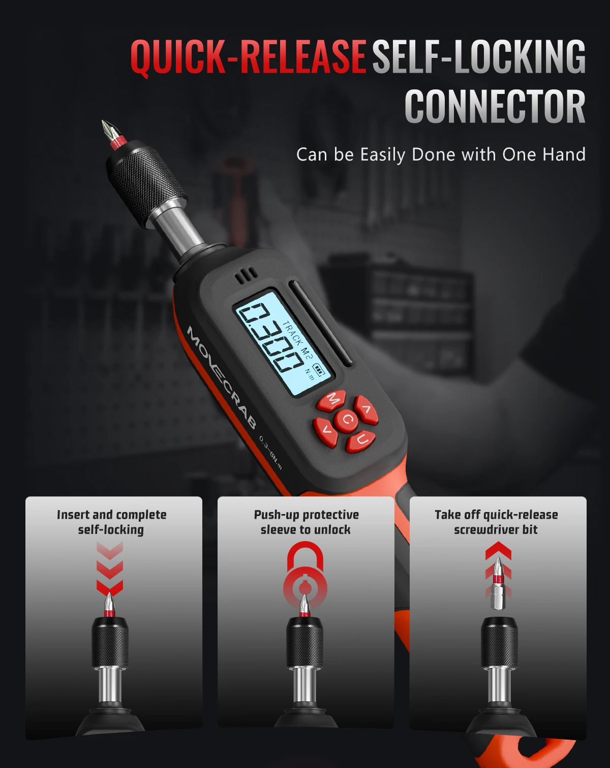 MOVECRAB Digitaler Drehmomentschraubendreher-Satz mit Summer/LED/Vibrationsalarm für Fahrradreparatur, Werkzeuge, Wartung und DIY – Detail 5
