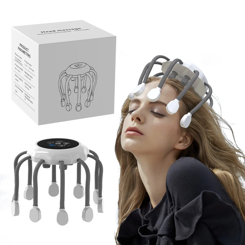 Electric Head Massager Octopus Massager Music 5 Modes 14 Vibrating Contacts Red Light Therapy For Relax Stress Head Pain Relief