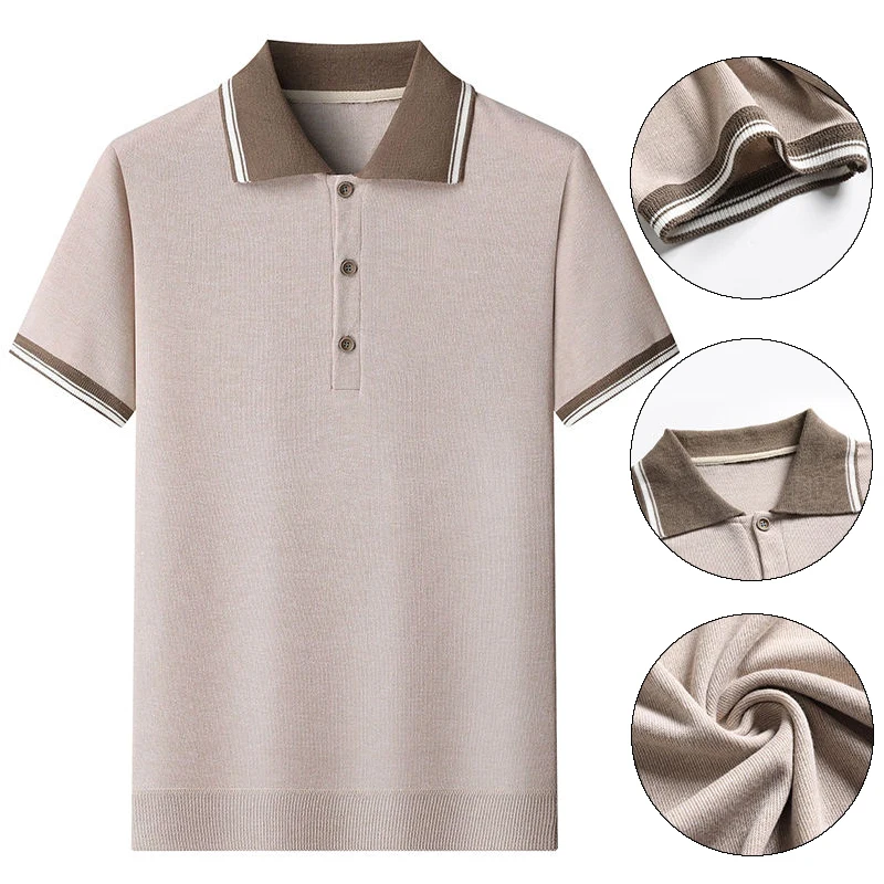 

2026 Mens Summer Knit Polo Shirt Short Sleeve Button Golf Shirts Casual Polo Tee Shirts