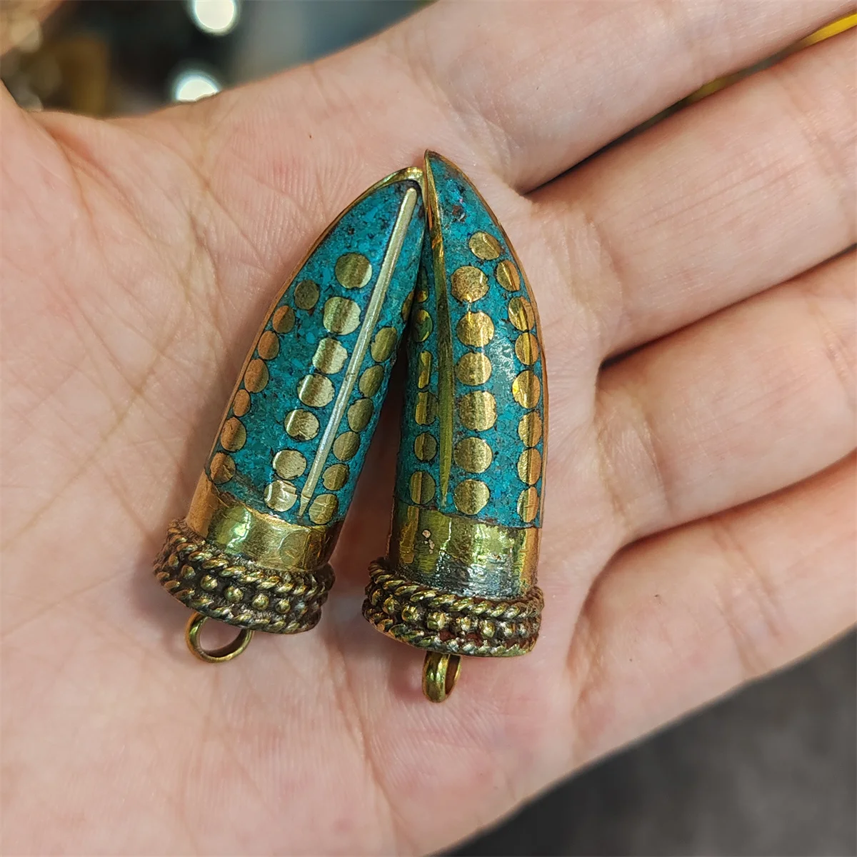 1pcs/lot s925 silver inlaid turquoise powder tooth pendant Vintage Exquisite workmanship diy Necklace pendant Ethnic style