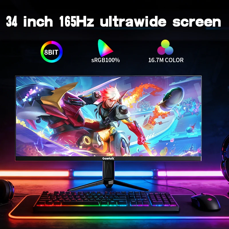 Monitor IPS Gawfolk GF340B de 34 Pulgadas, 4K, 165Hz, para Juegos de PC y Oficina, Negro, Sin Función de Elevación 4