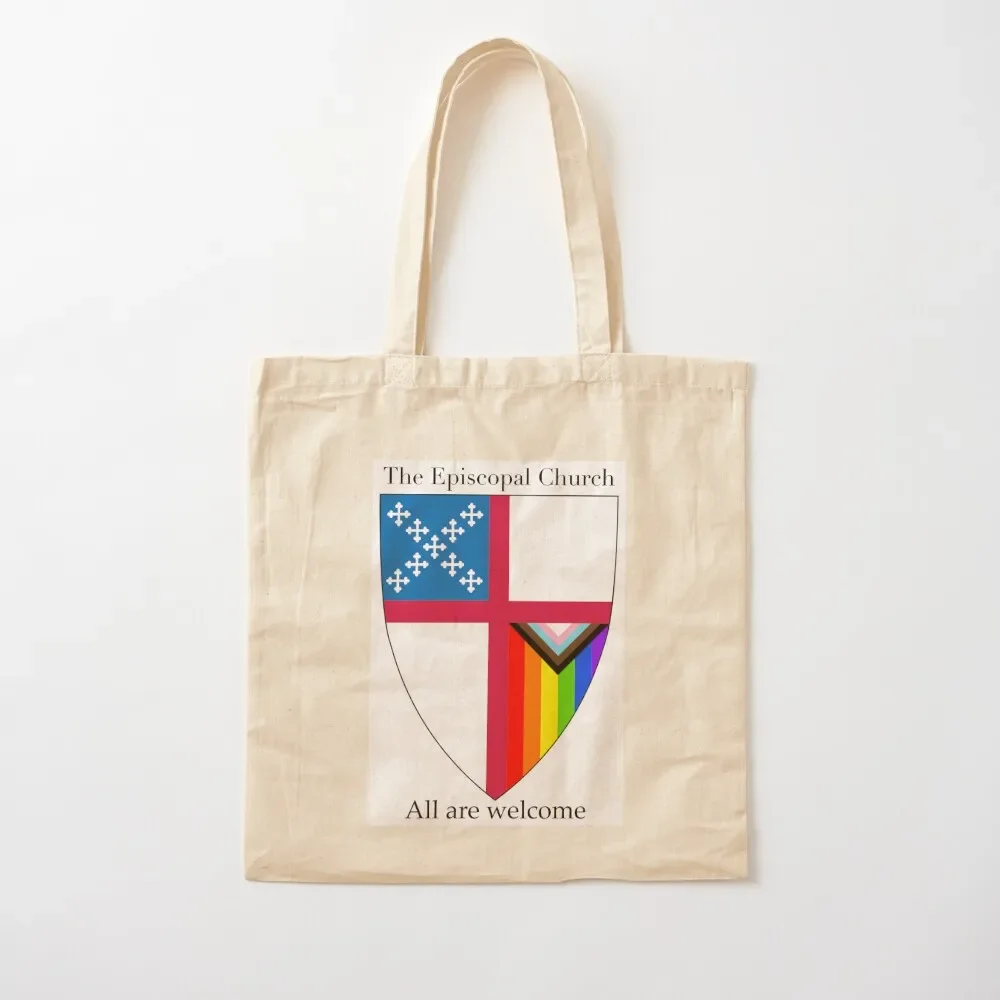 Episcopal Church Shield with Progressive Pride Flag Vertical Rainbow - All Are Welcome 1 Tote Bag Portable shopping bag