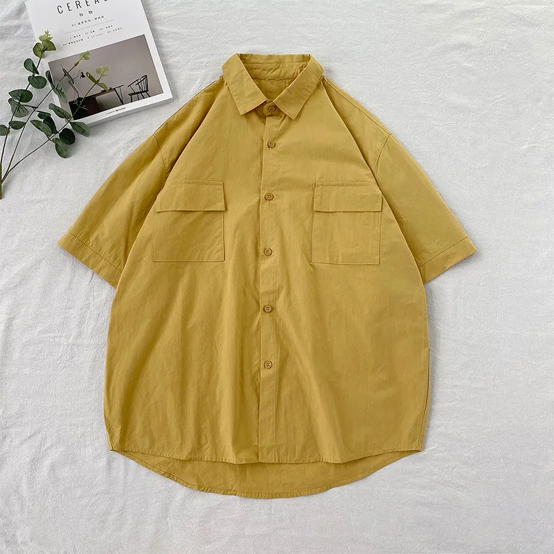 Summer New 2024 Solid Color Short Sleeved Shirt Men Loose Solar System Workwear Quarter Sleeves Tops White Half Sleeve Shirt